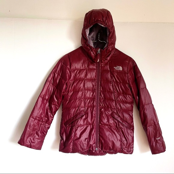 TNF 550 down burgundy quilted zip jacket hooded medium - Picture 1 of 11